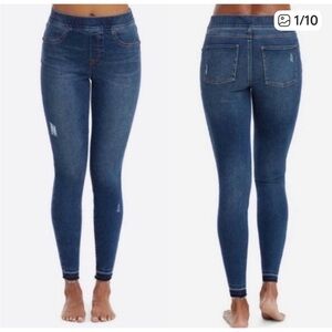 SPANX Distressed Skinny Jeans Dark Blue Denim Stretch